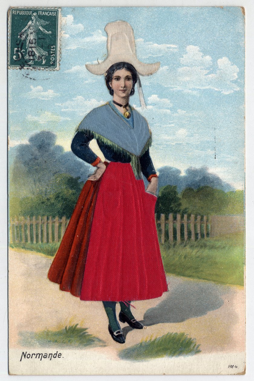 Normandy: portrait of a Norman woman in traditional dress and headdress - Postcard by Unbekannt