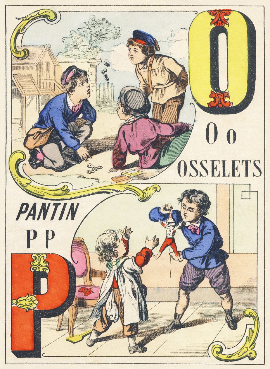 O P: osselets, pantin - Games Alphabet, c.1890 by Unbekannt
