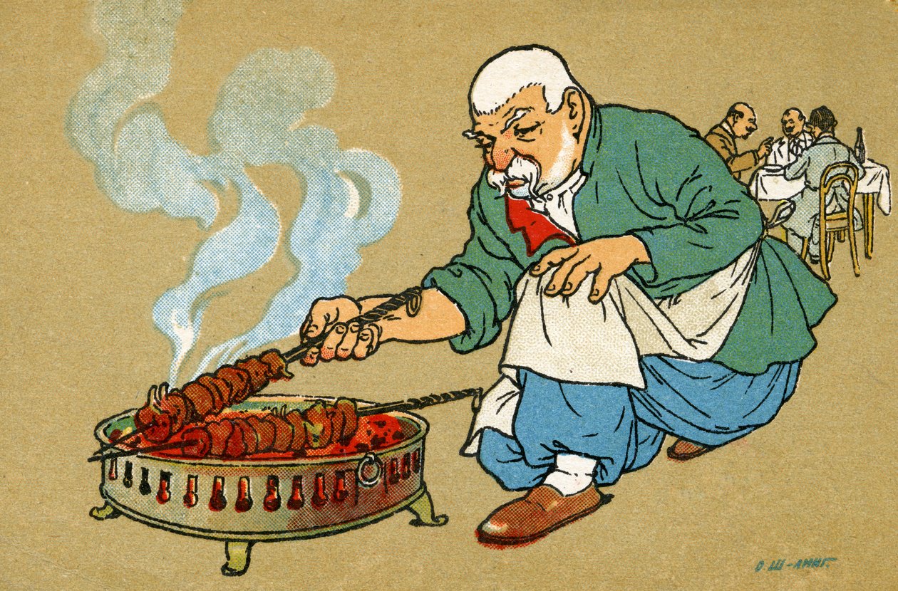 Old Tiflis: Preparing Mtsvadi by Unbekannter Künstler