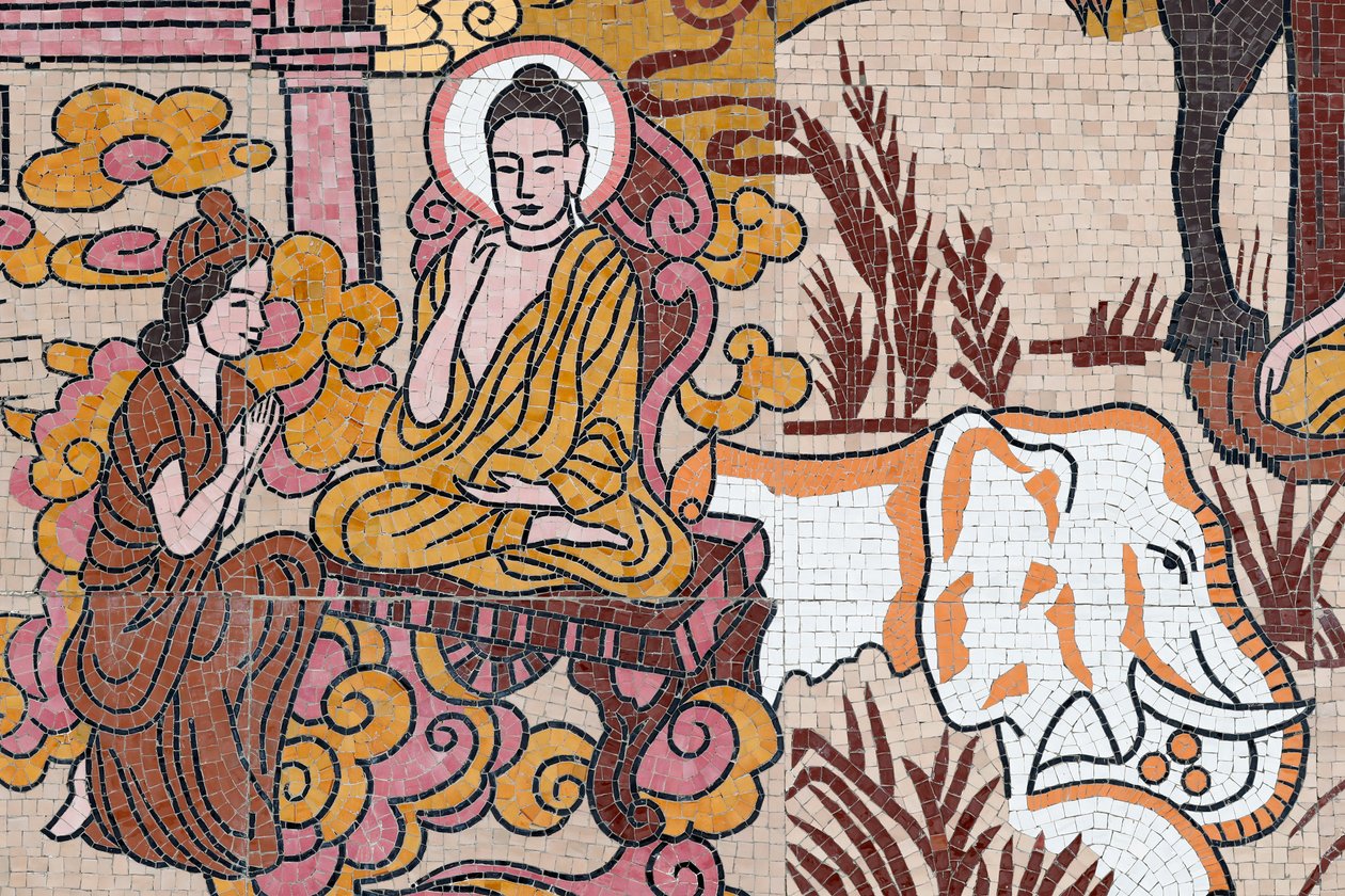 Ong Nui Buddhist Pagoda, Wall Fresco, The Life of the Buddha, Quy Nhon, Vietnam, 2019 by Unbekannt