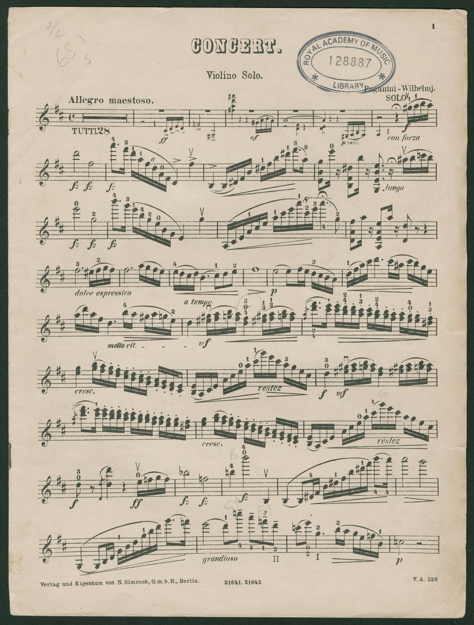 Paganini Violin Concerto No 1, op 6 by Unbekannter Künstler