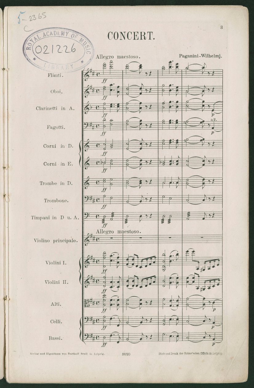 Paganini Violin Concerto No 1, op 6 by Unbekannter Künstler