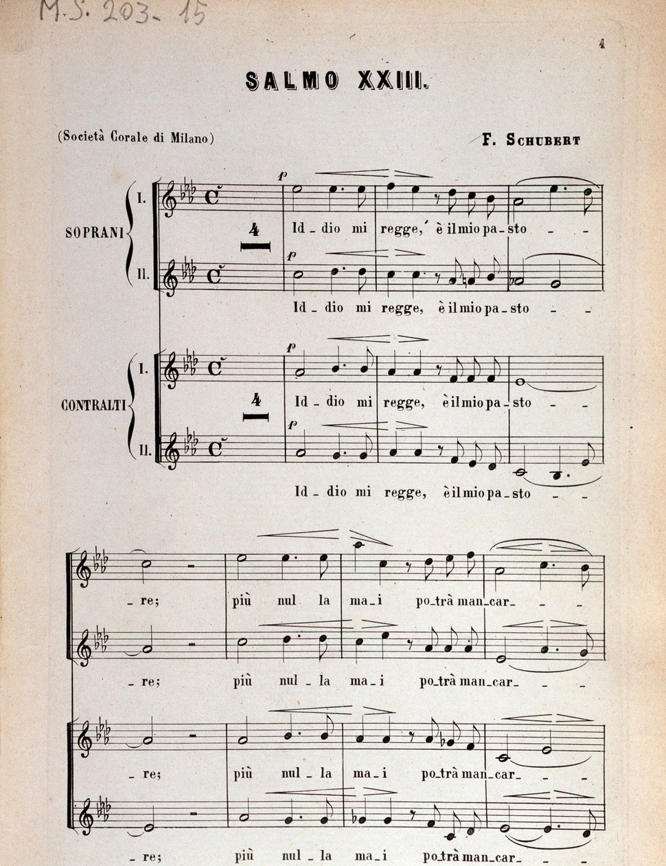 Page of musical score of Psalm 23, op 132, D 706 by Franz Schubert by Unbekannter Künstler