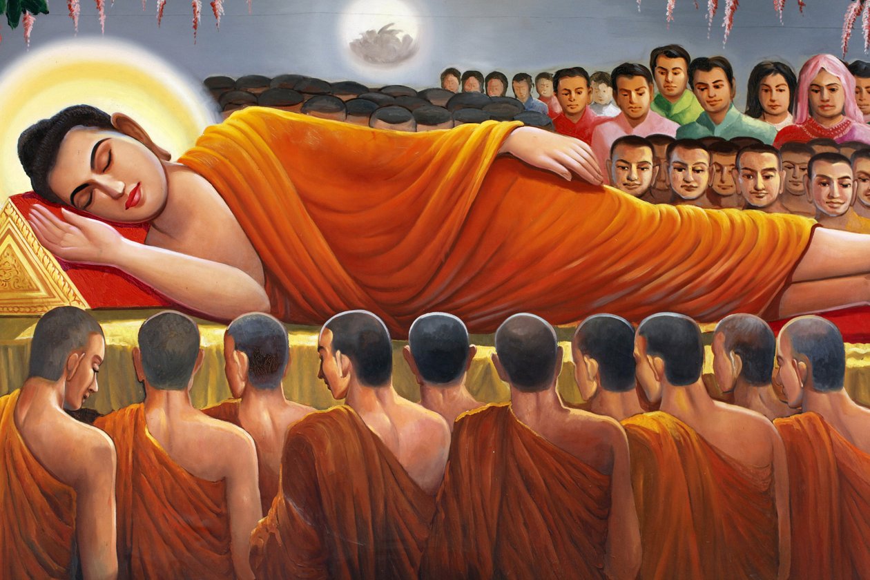 Painting depicting a reclining Buddha in Wat Toul Tompong, Phnom Penh, Cambodia by Unbekannt