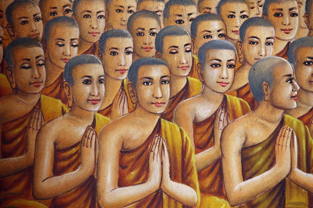 Painting depicting monks listening to Buddha, Udong, Cambodia by Unbekannt