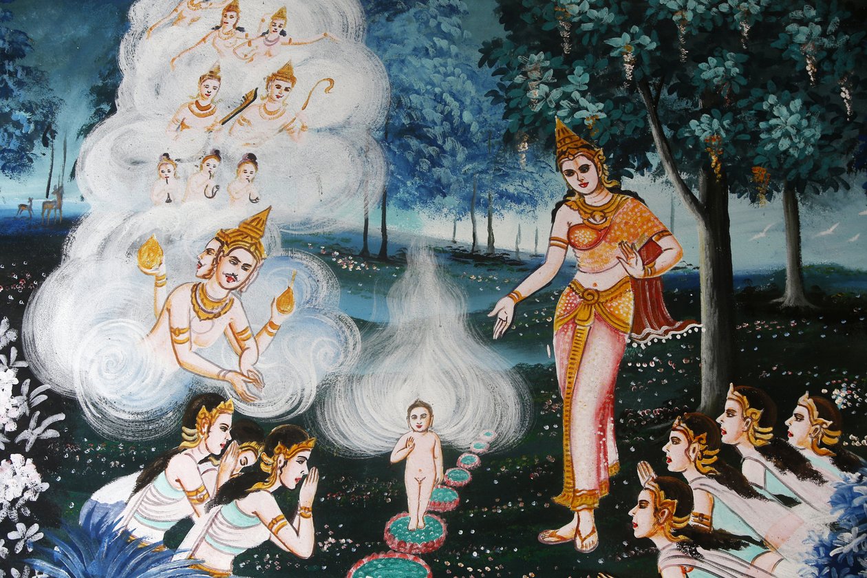 Painting in Wat Dab Phai, Chiang Mai, Thailand: Baby Buddha by Unbekannt