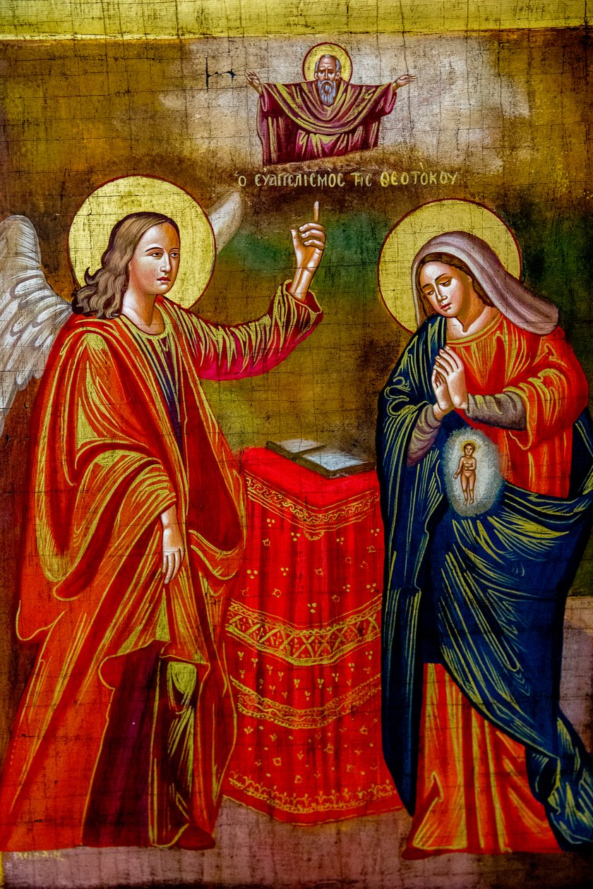 Painting in the Greek Orthodox Church of the Annunciation, Nazareth, Israel, The Annunciation by Unbekannt