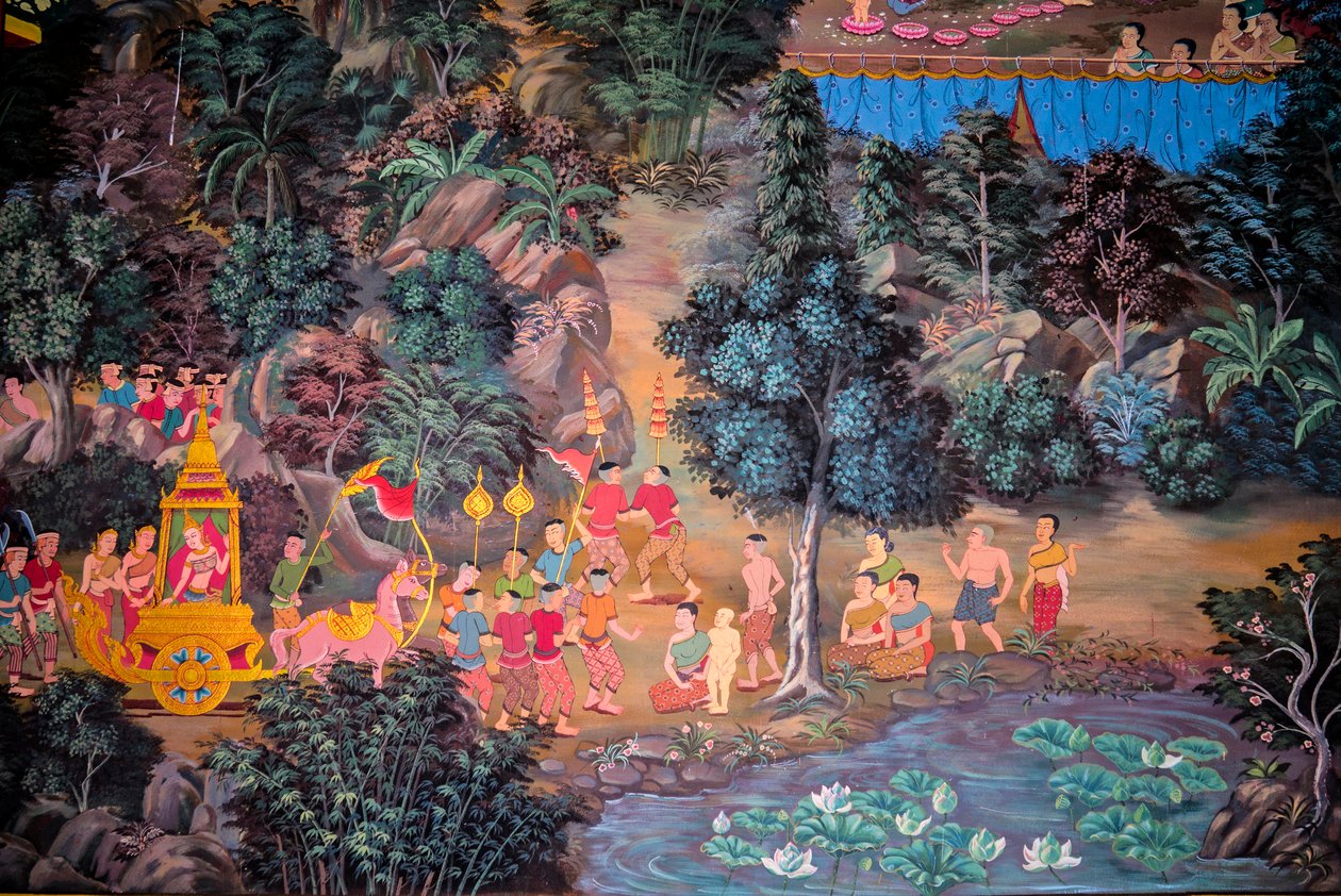 Paintings of village scenes with Buddha in Thailand, Wat Bang Riang, Thub Pat, Phang Nga, Thailand, Asia by Unbekannter Künstler