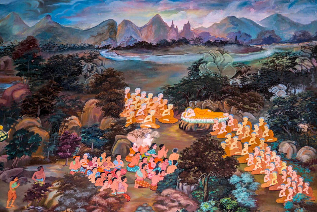 Paintings of Village Scenes with Buddha in Thailand, Wat Bang Riang, Thub Pat, Phang Nga, Thailand by Unbekannter Künstler