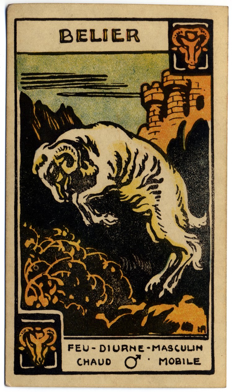 Astrology. Aries (the Ram). Astrologic card from: Le Tarot Astrologique, by Georges Muchery, France by Unbekannter Künstler