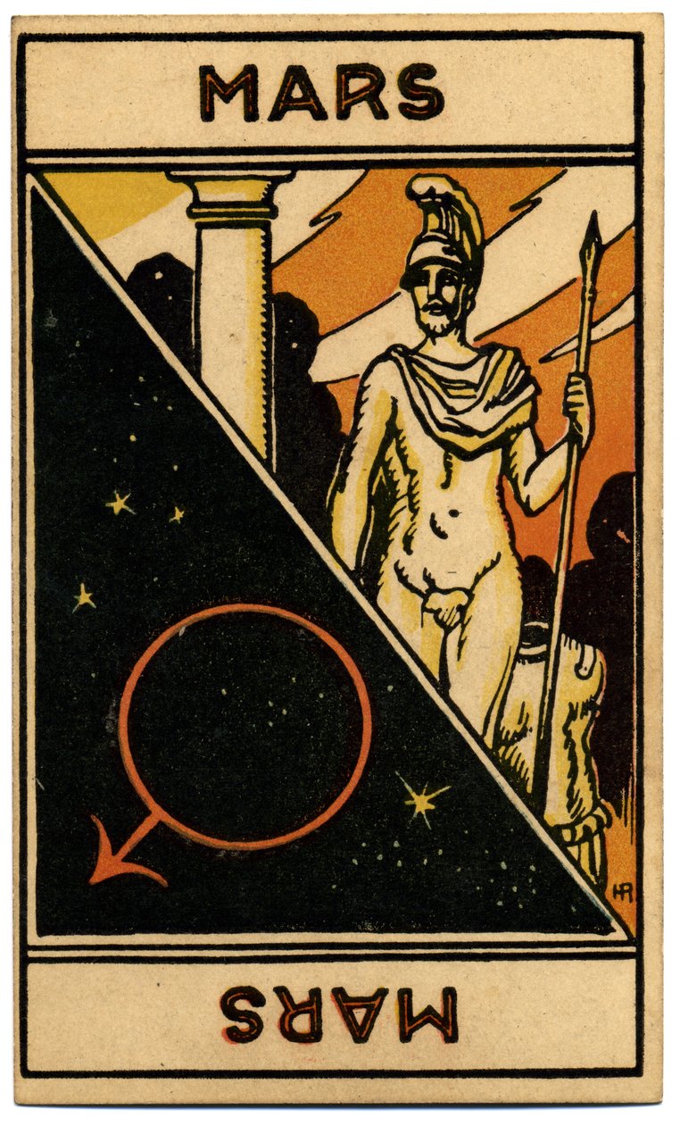 Paranormal. Astrology. Mars (Planet). Astrologic Card from: Le Tarot Astrologique, by Georges Muchery, France by Unbekannter Künstler