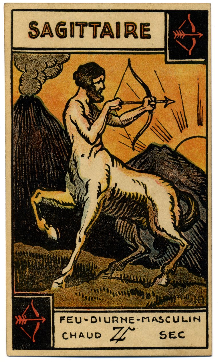 Paranormal. Astrology. Sagittarius (the Archer). Astrologic Card from: Le Tarot Astrologique, by Georges Muchery, France by Unbekannter Künstler