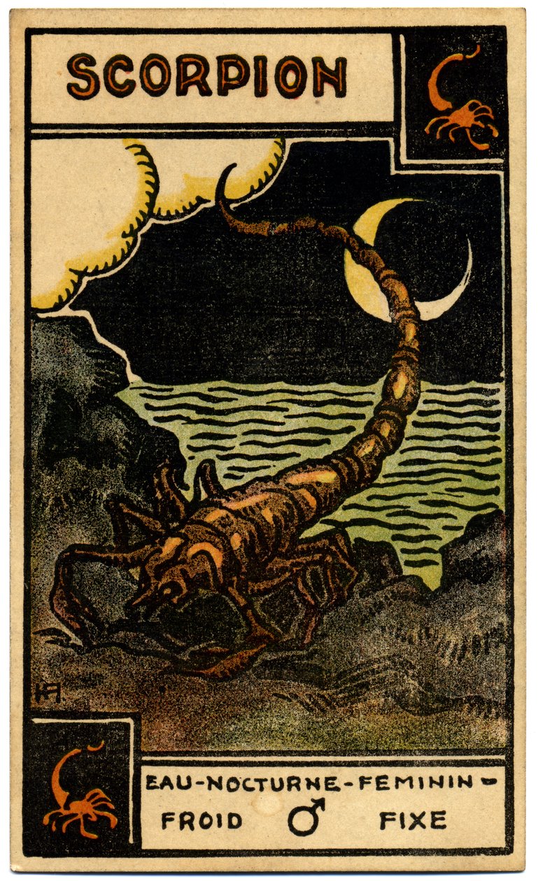 Paranormal. Astrology. Scorpio (the Scorpion). Astrologic Card from: Le Tarot Astrologique, by Georges Muchery, France by Unbekannter Künstler