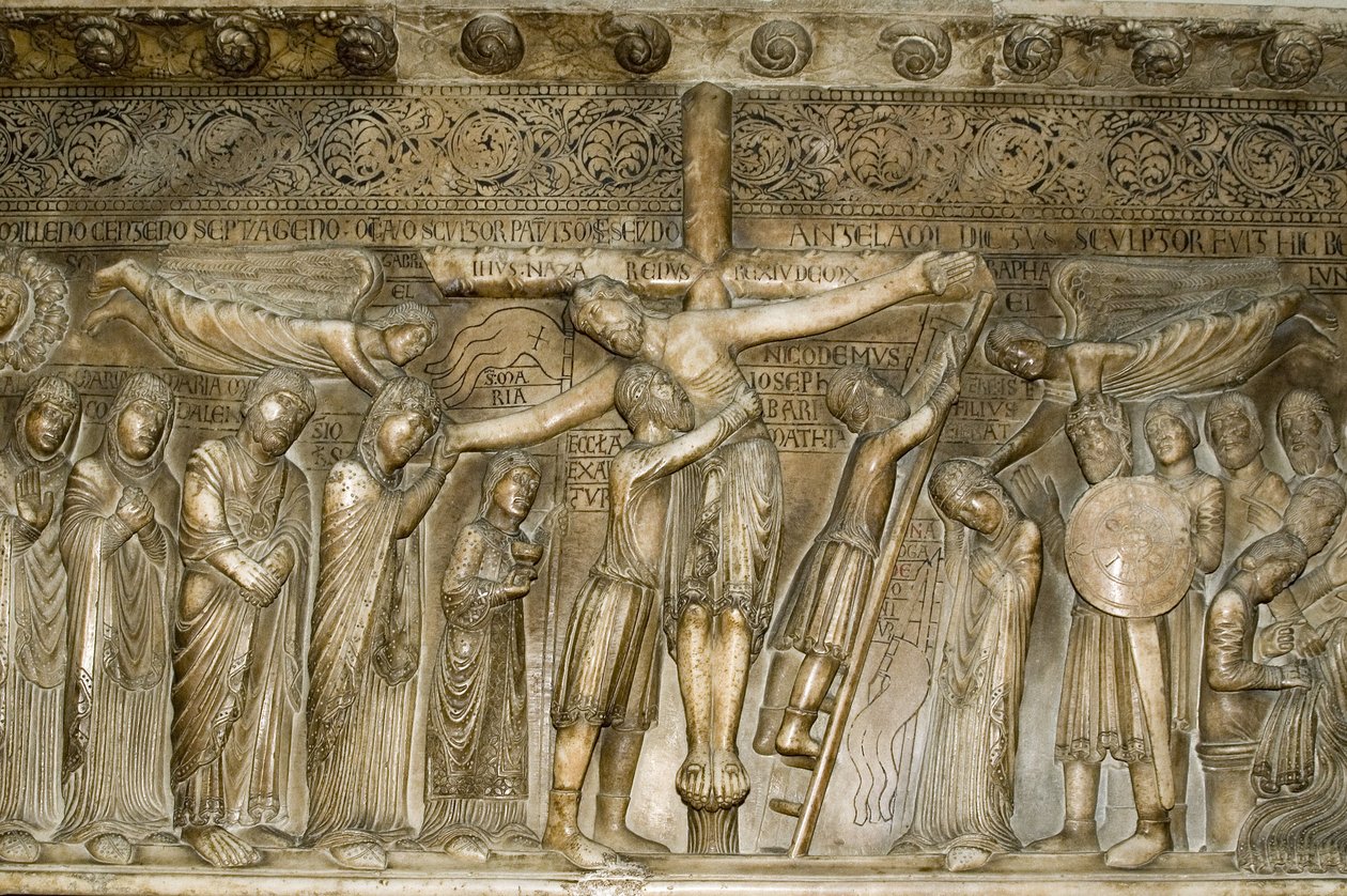 Piazza del Duomo in Parma, Italy. Descent from the Cross by Benedetto Antelami, 1178 by Unbekannt