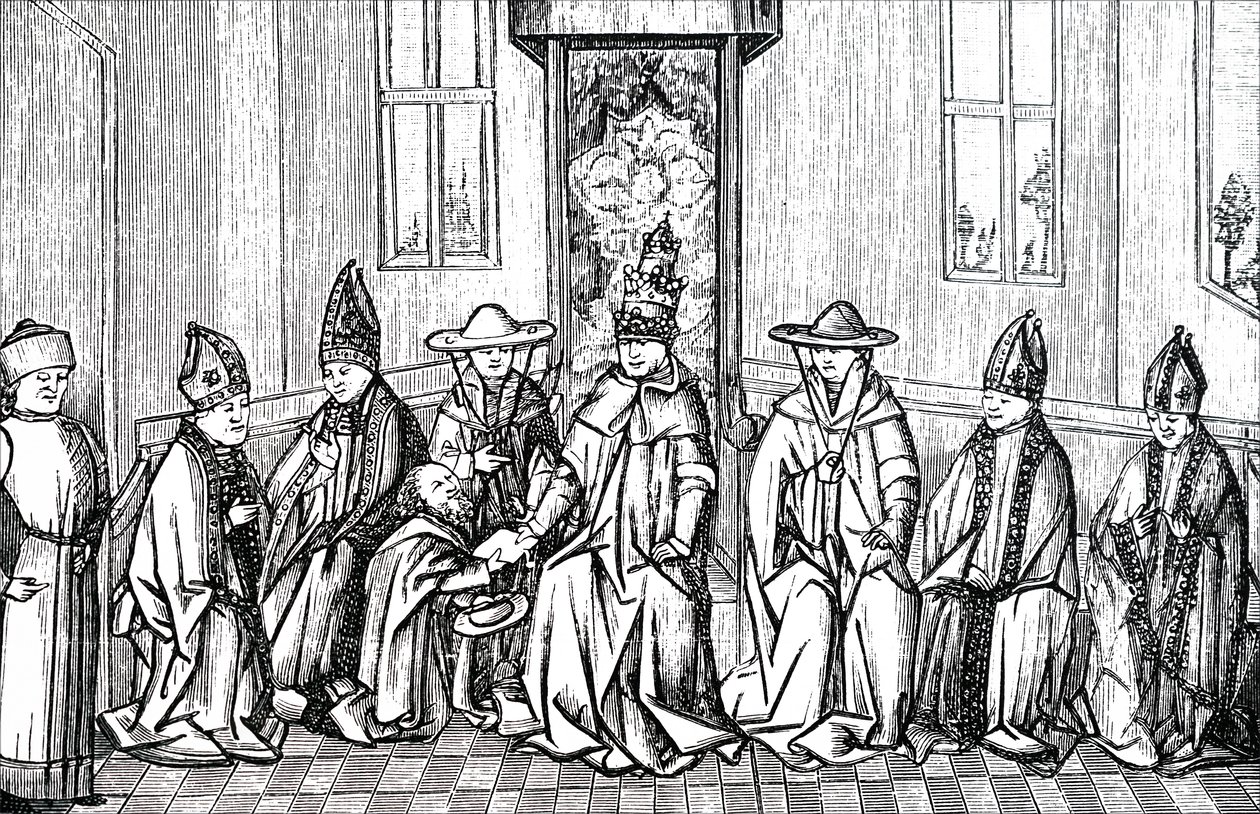 Peter the Hermit, Pope Urban II and Simeon Patriarch of Jerusalem by Unbekannt