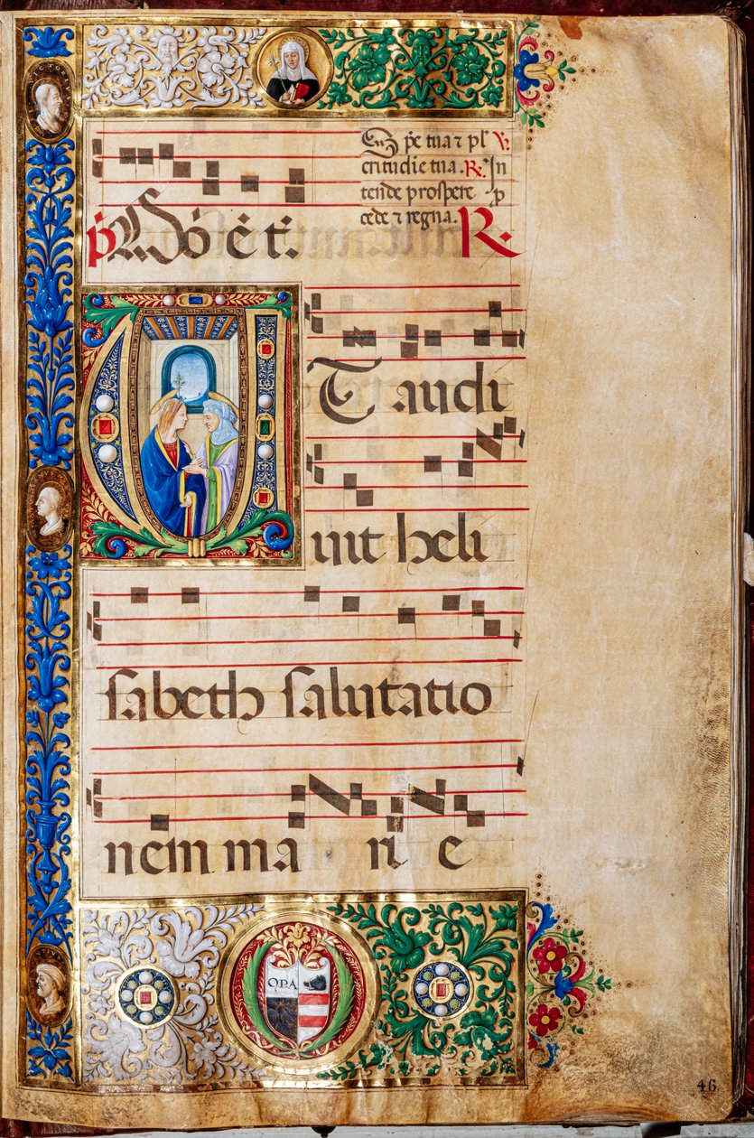 Piccolomini Library: Choir Book, Cod. 14.P., ff. 46r with Mary and St. Elizabeth, by Giovanni di Giuliano Boccardi, known as Boccardino the Elder by Unbekannter Künstler