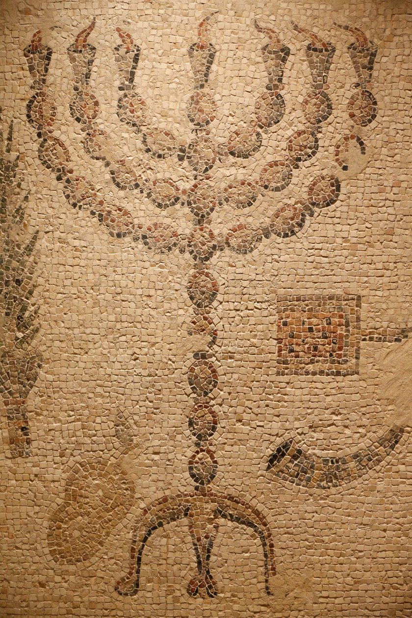 Portion of a Synagogue Mosaic Floor (Replica) - Original: Beth Alpha Synagogue, Israel - 6th Century CE - Menorah - The Jewish Museum, New York, United States by Unbekannt