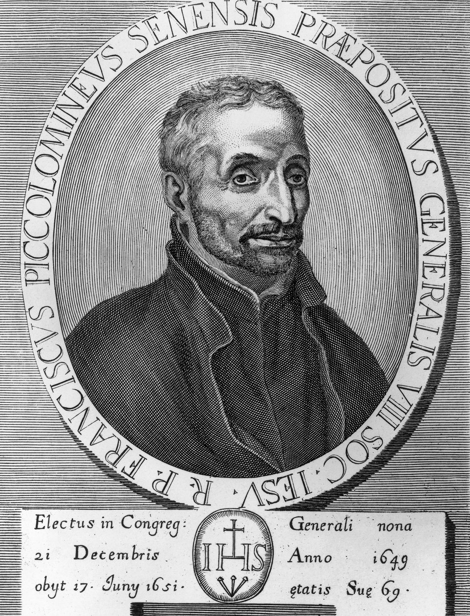 Portrait of Francesco Piccolomini (1582-1651), Italian Jesuit, Superior General of Society of Jesus from 1649 to 1651, engraving by William M. Timlin