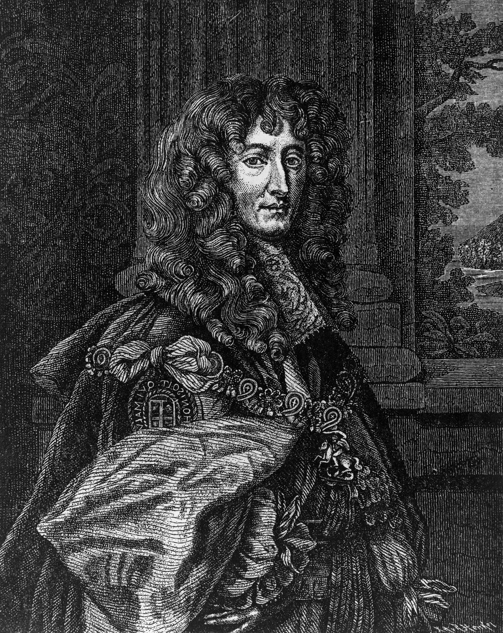 Portrait of Prince Rupert Wittelsbach of Rhine (1619-1682), Duke of Bavaria, Duke of Cumberland, Earl of Holderness, German general and admiral, engraving by William M. Timlin