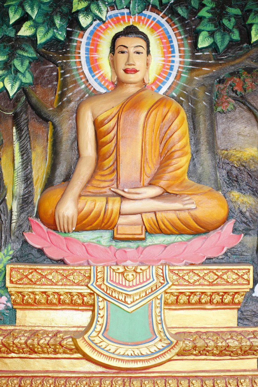Preah Prom Rath Monastery: Life of the Buddha: Meditation on a lotus flower, The Buddha shown in earth-touching position, Siem Reap, Cambodia by Unbekannt