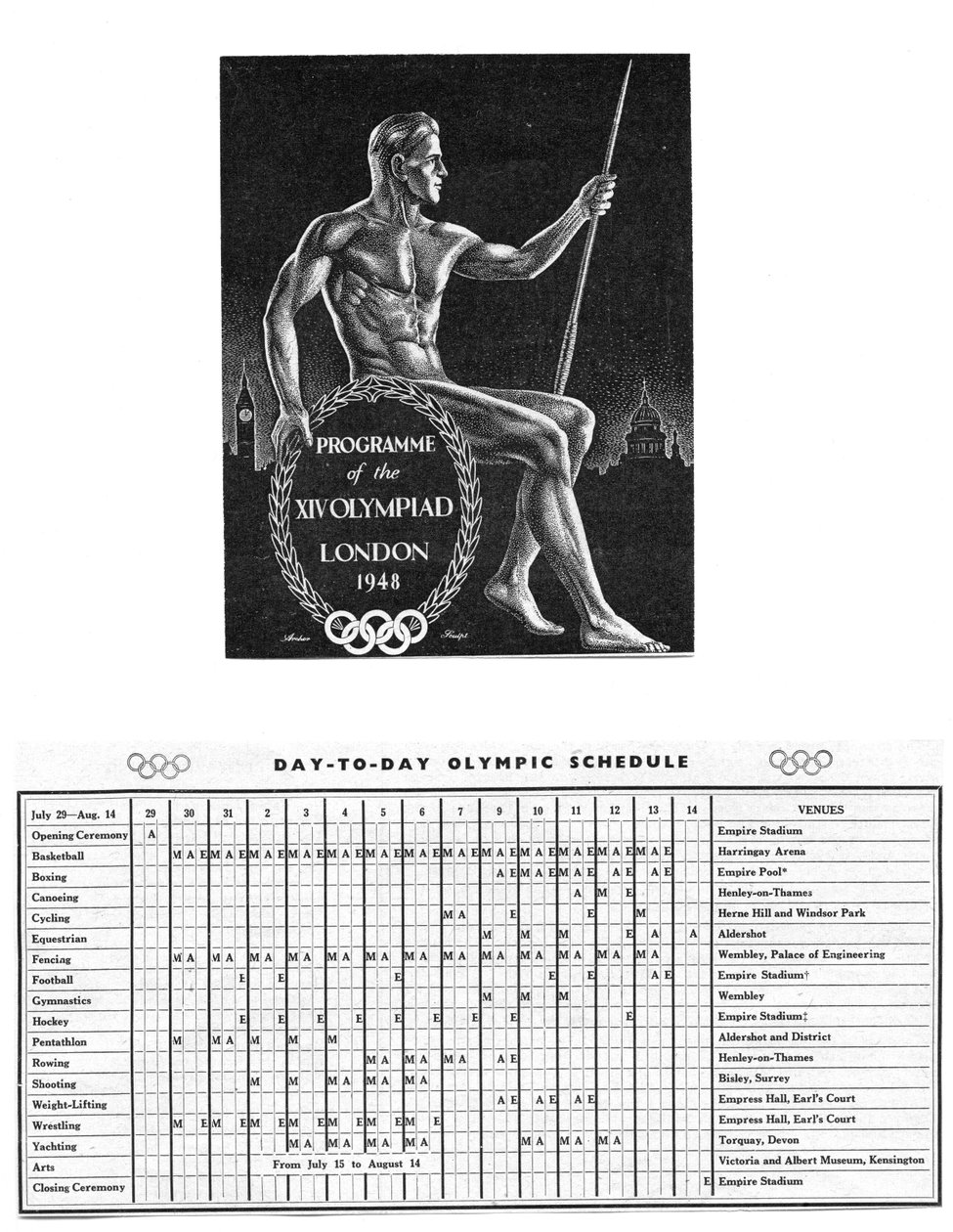 Programme of the XIV Olympiad in London and the Day-to-Day Olympic Schedule from July 29 to August 14 by Unbekannt
