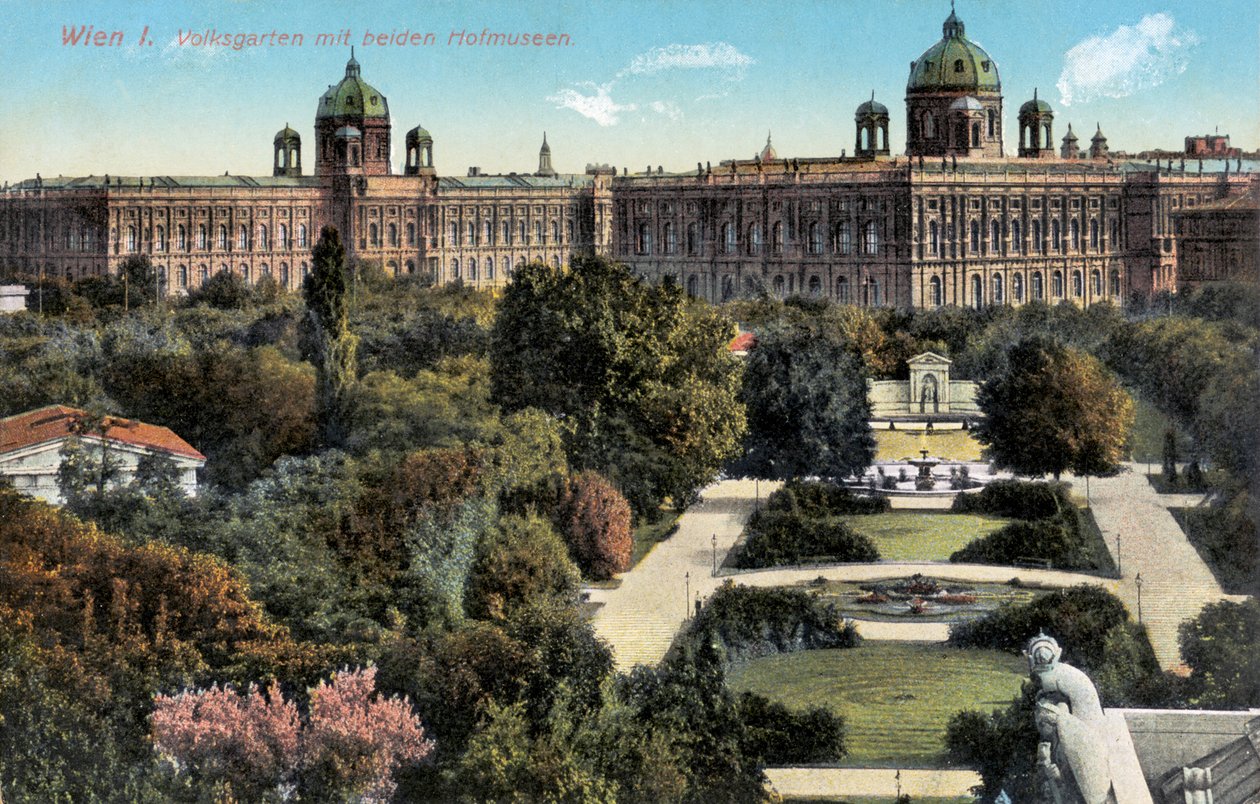 Public Gardens with Both Hof Museums, Vienna, End of 19th/20th Century (Postcard) by Unbekannter Künstler