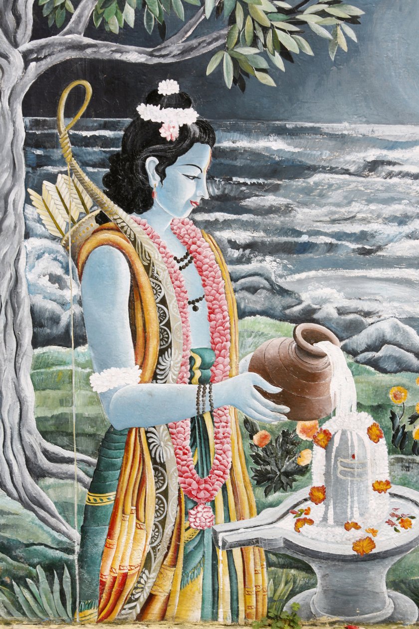 Rama pouring milk over Shiva's lingam, Pashupatinah, Kathmandu, Nepal