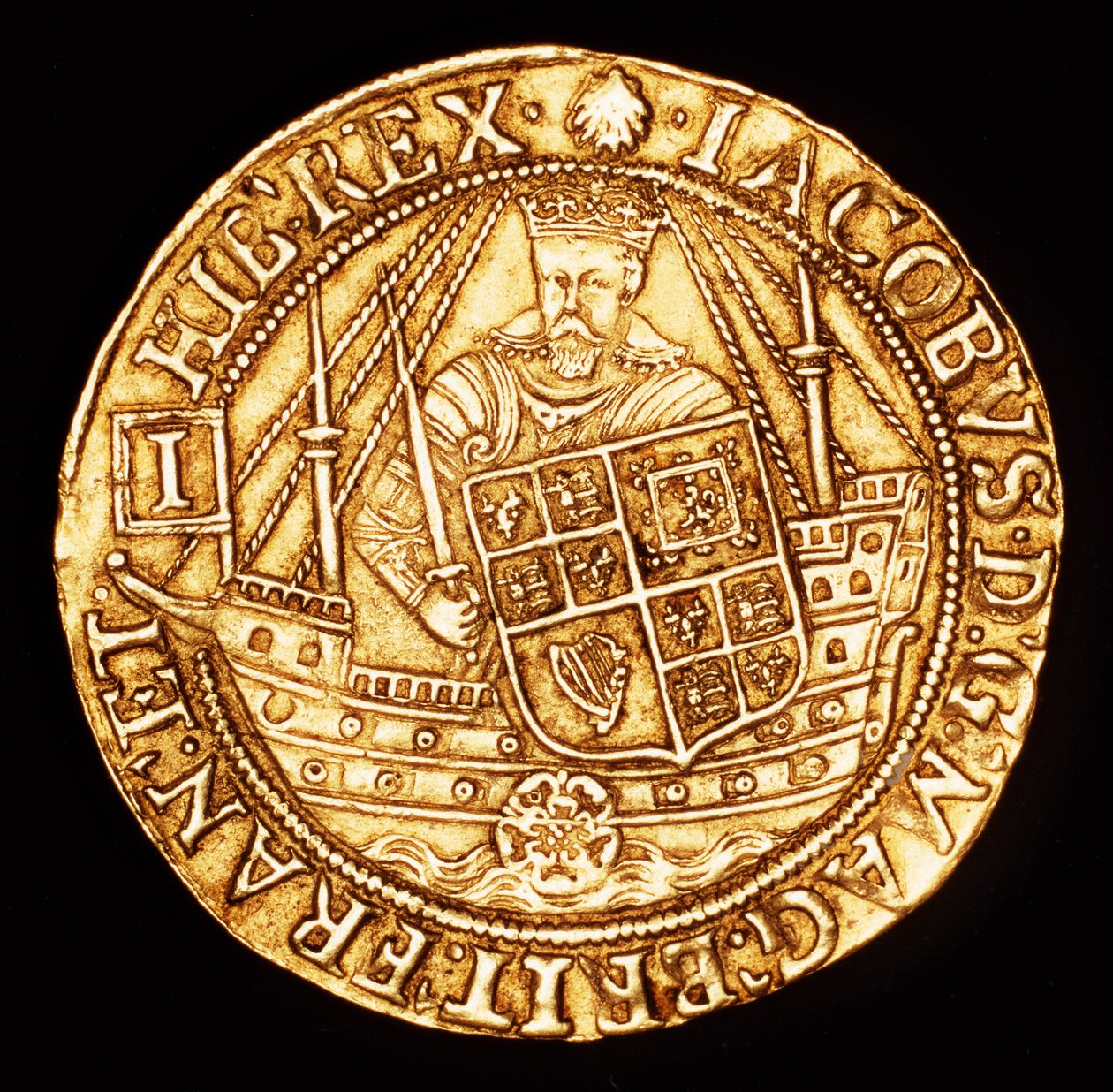 Rare Coin, England Gold Spur Ryal, King James I on Ship with Shield by Unbekannter Künstler