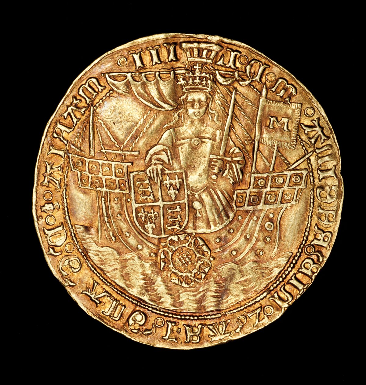 Rare English Coin, Gold Ryal, Queen Mary (Bloody Mary) in ship with sword and shield by Unbekannter Künstler