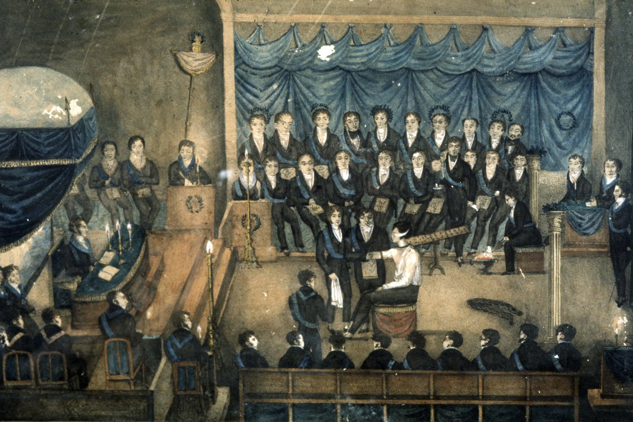 Reception of a mason in a Lodge, c. 1820 (watercolour) by Unbekannter Künstler