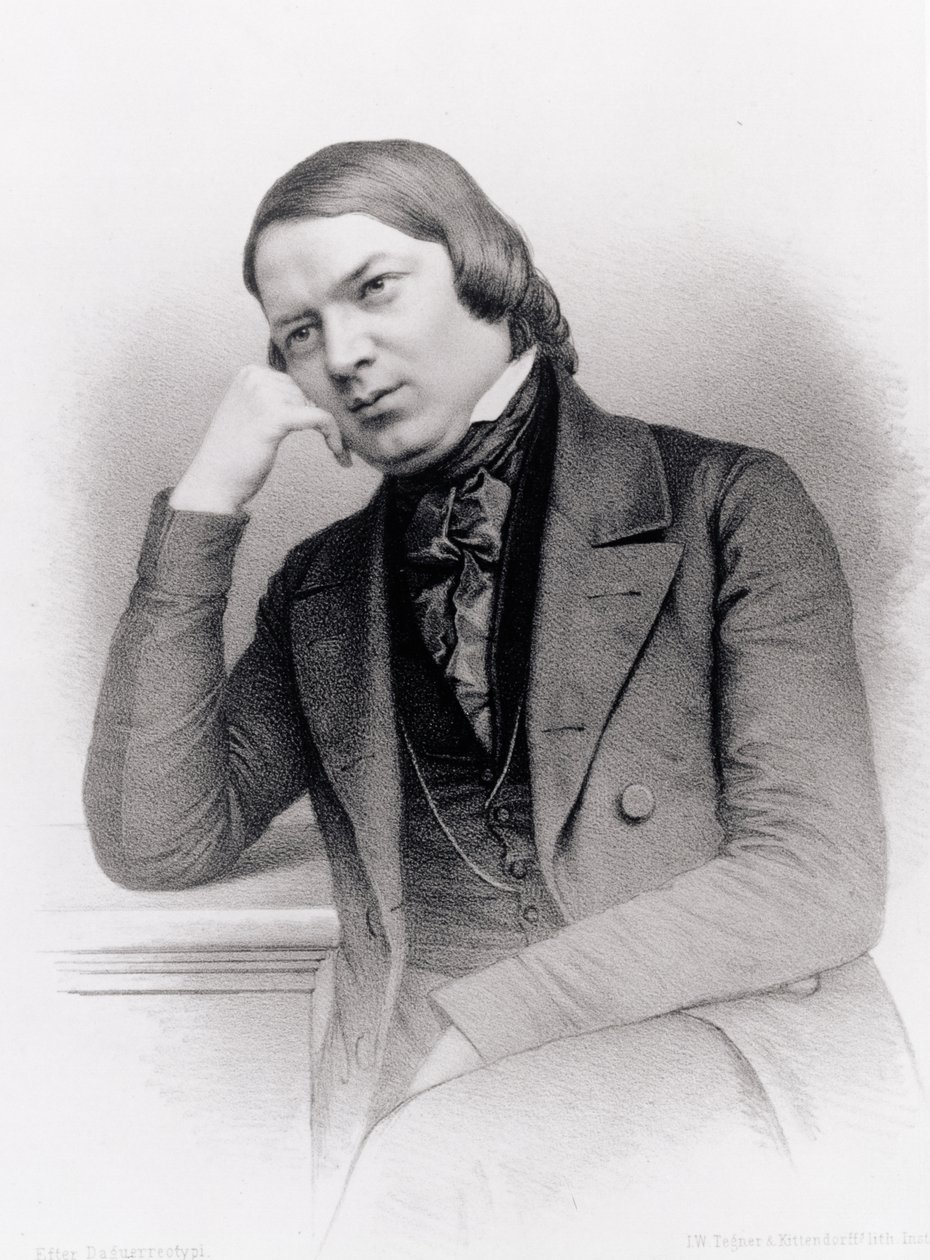 Robert Alexander Schumann, German composer, engraved by Isaac Wilhelm Tegner and Johann Adolf Kittendorff, after a daguerreotype by Unbekannt