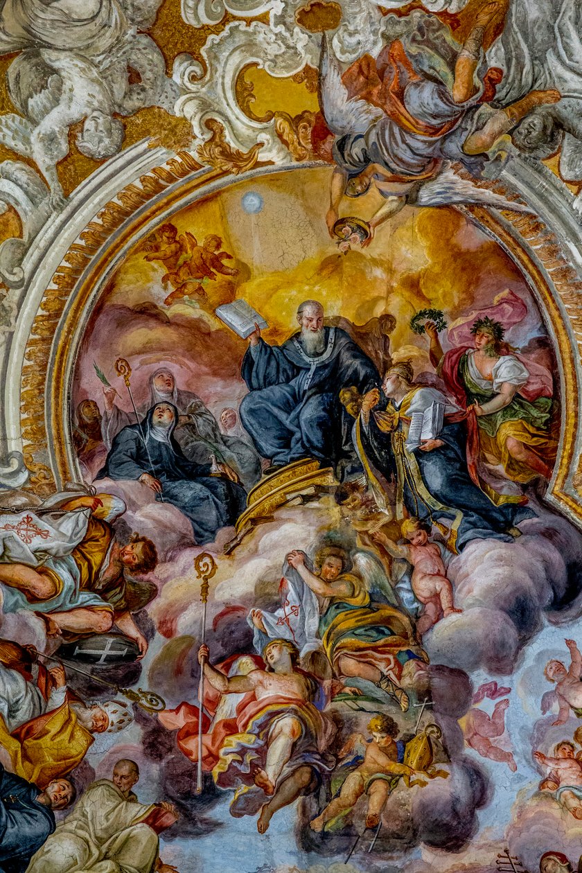 San Benedetto church, Catania, Sicily. Ceiling fresco detail (18th century). St Benedict. by Unbekannt