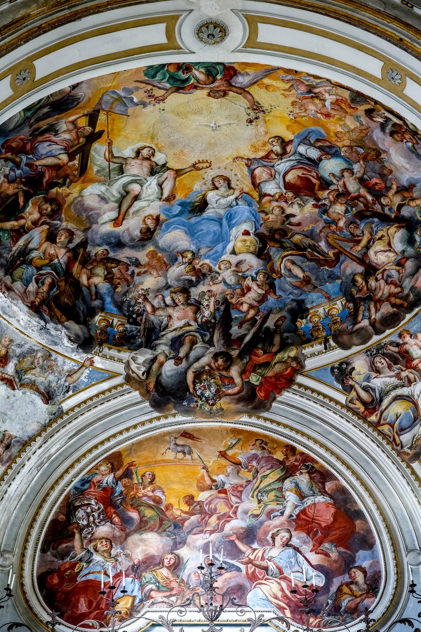 San Benedetto church, Catania, Sicily. Ceiling fresco detail (18th century), featuring Mary