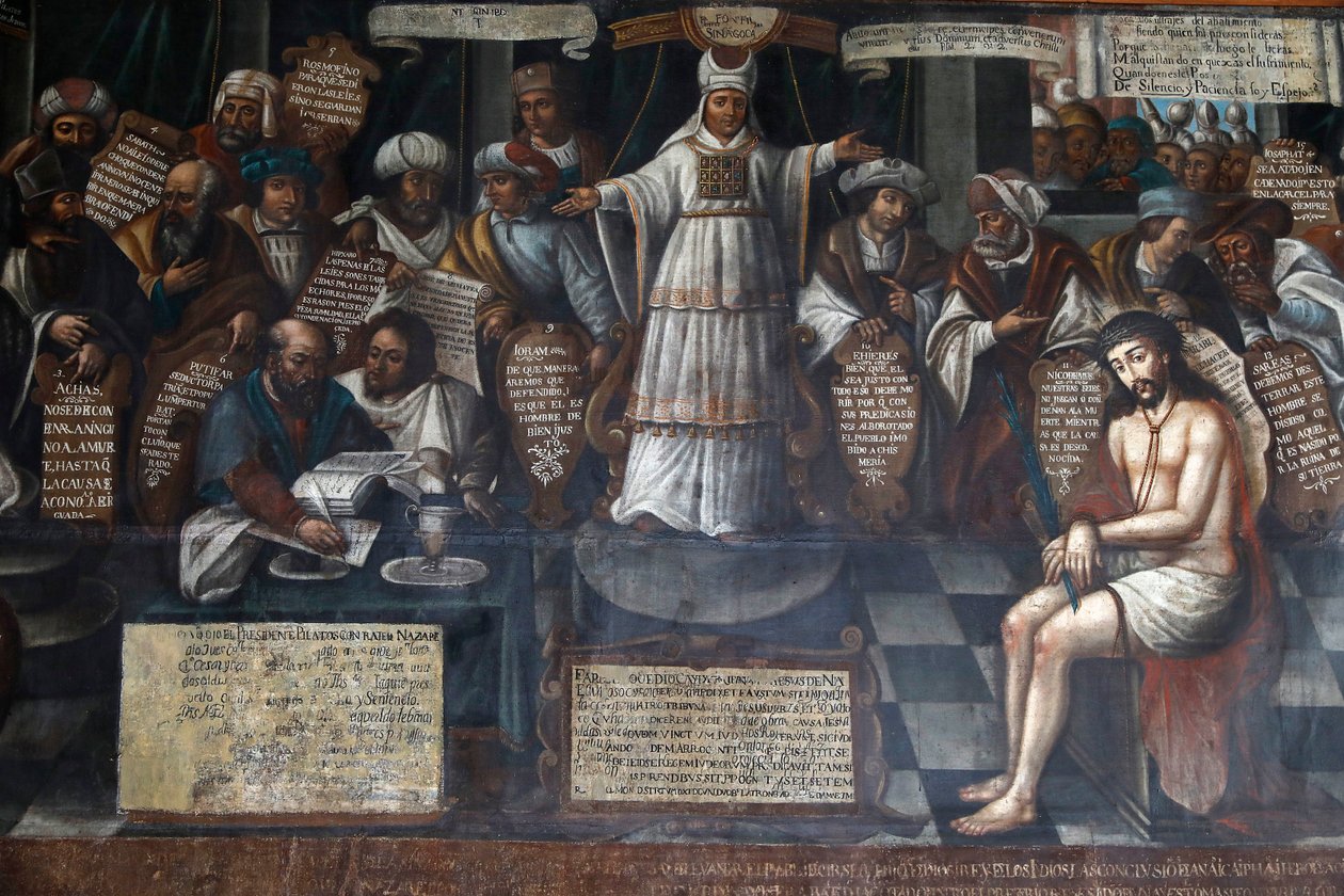 San Francisco museum and convent, Quito, Ecuador. Painting depicting Jesus’s trial by Unbekannter Künstler