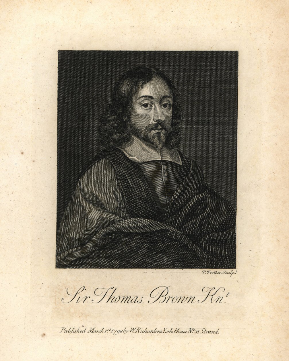 Sir Thomas Brown, English polymath and writer on science, medicine, religion and the esoteric, died 1682. Copperplate engraving from William Richard