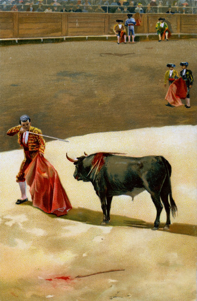 Sport. Bullfighting. The Matador thrusting the sword: the estocada. Illustration, Germany, c.1920. by Unbekannter Künstler
