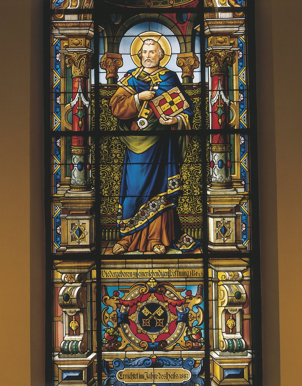 Stained glass window of St. Peter by William M. Timlin