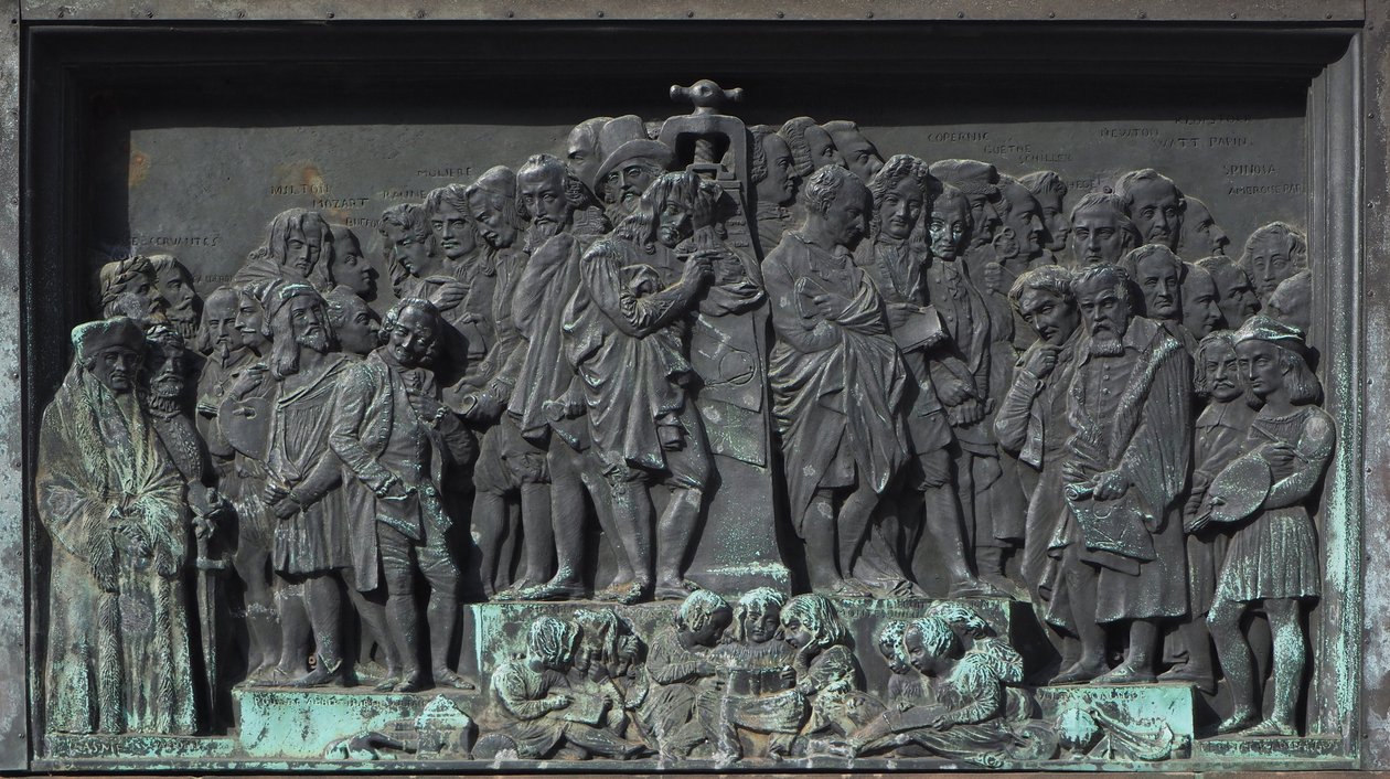 Strasbourg, Bas-relief of the Sculpture of Gutenberg, Europe by William M. Timlin