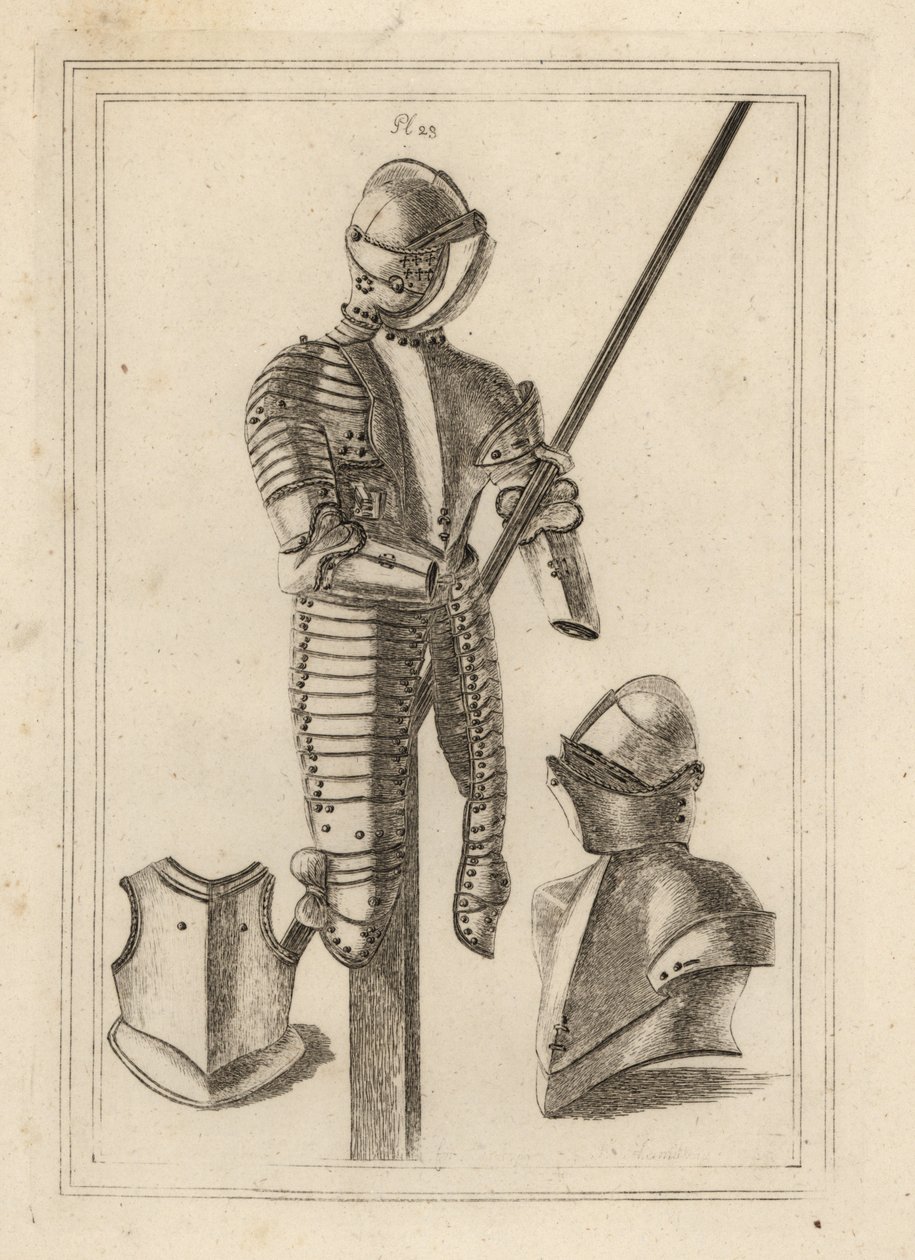 Suit of Tilting Armour with Grand Guard and Lance Rest from the Tower of London 1, Helmet and Grand Guard 2, Breastpiece of a Cuirass 3 by Unbekannt