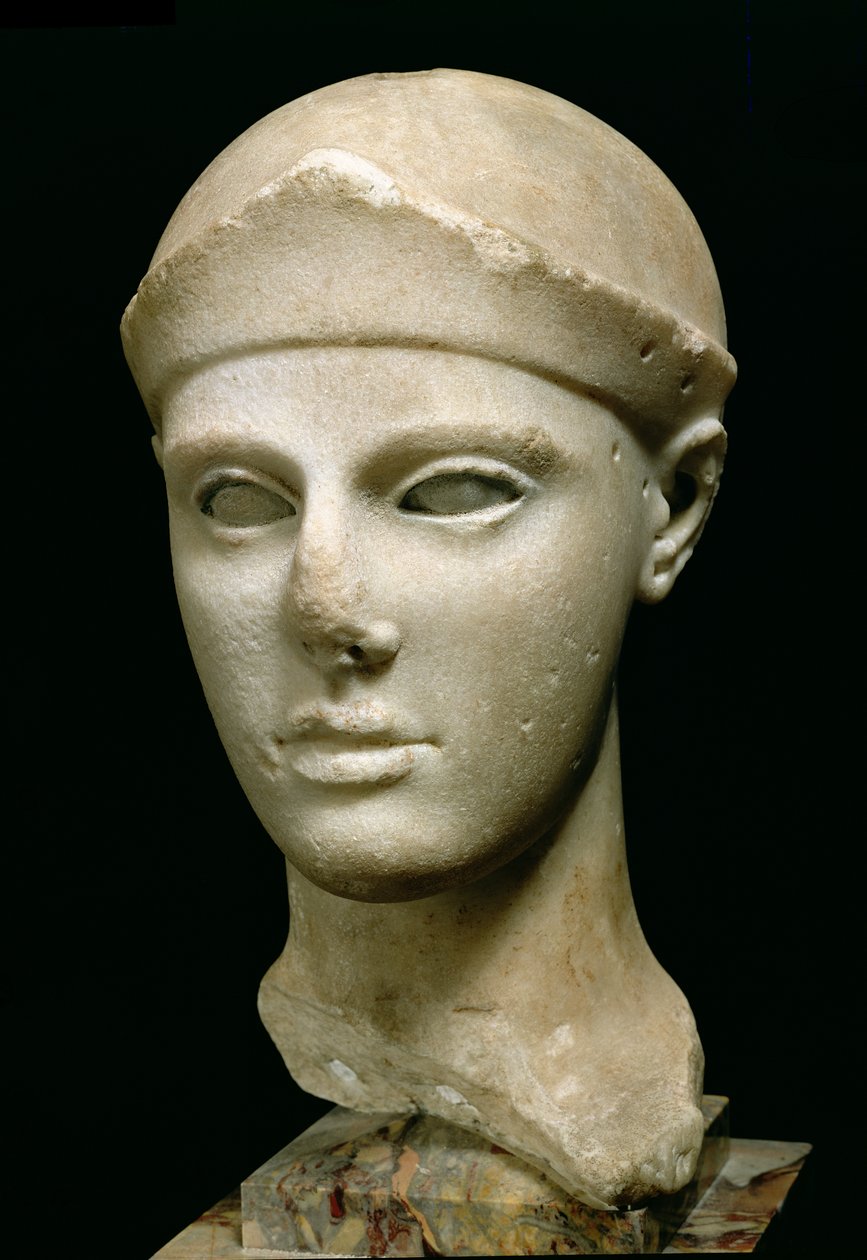 The Athena of Aegina, wearing a helmet, head of a statue, Greek, Aeginetan, c.460 BC by Unbekannt