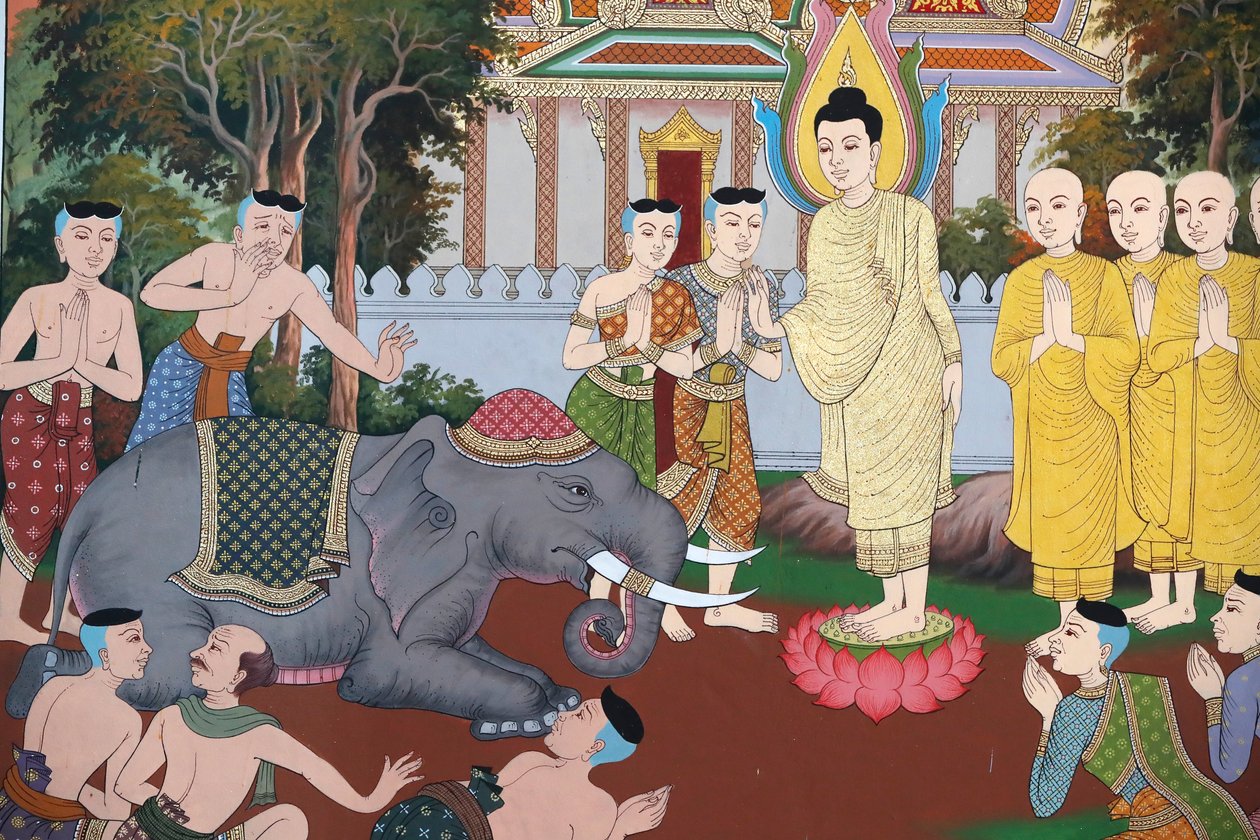 The Life of the Buddha, A wild elephant tamed by loving kindness by Unbekannter Künstler
