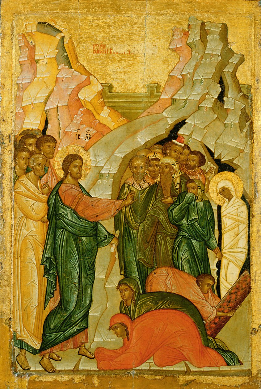 The Raising of Lazarus, Russian icon, Novgorod School by Unbekannt