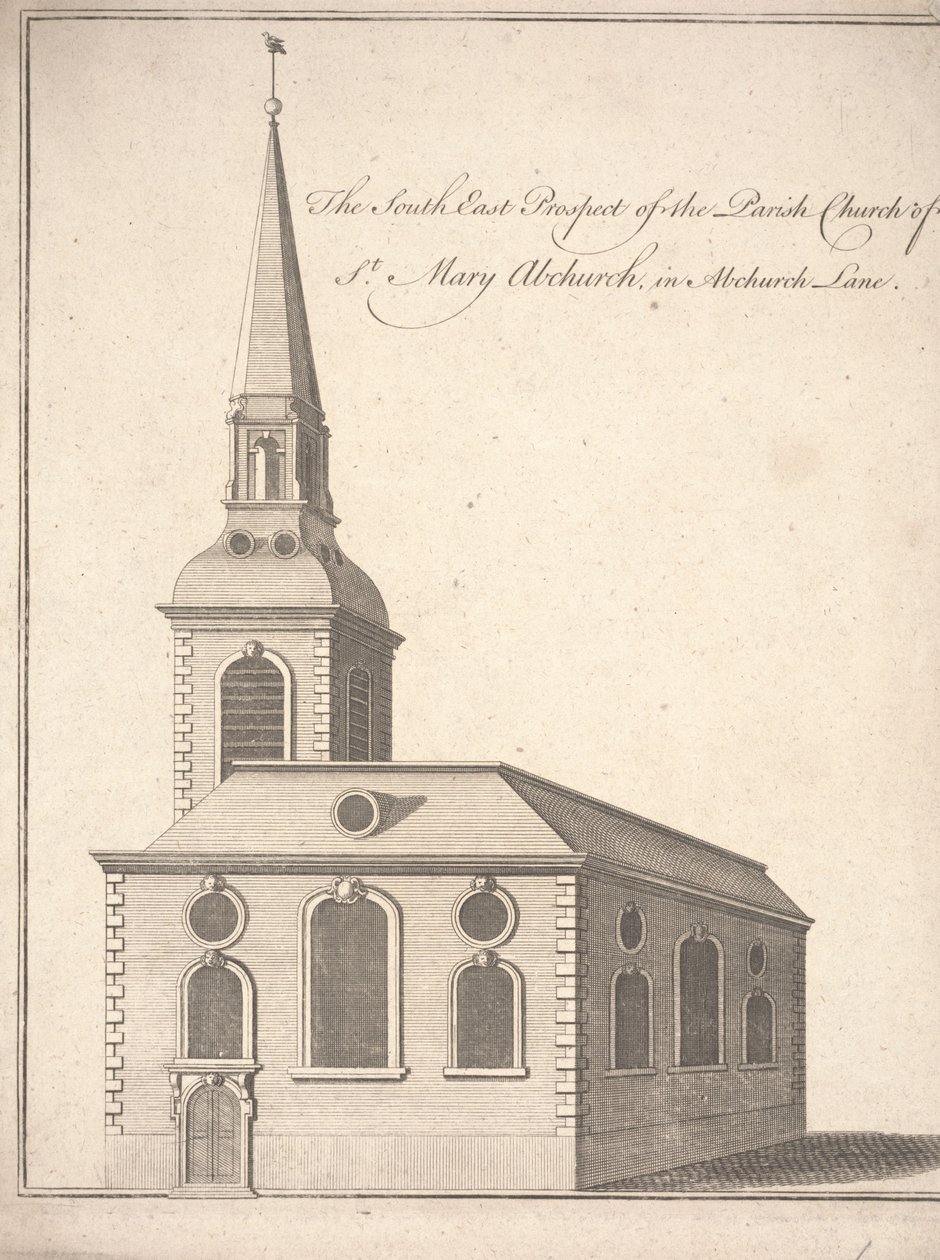The South East Prospect of the Parish Church of St. Mary Abchurch, in Abchurch Lane by Unbekannter Künstler
