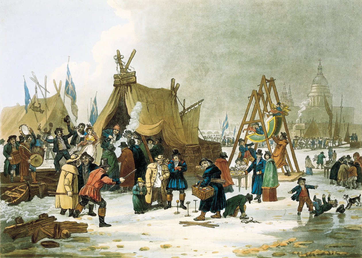 The Thames Frozen During the Winter of 1813-1814, Before the Demolition of the Old London Bridge in 1831 by Unbekannter Künstler