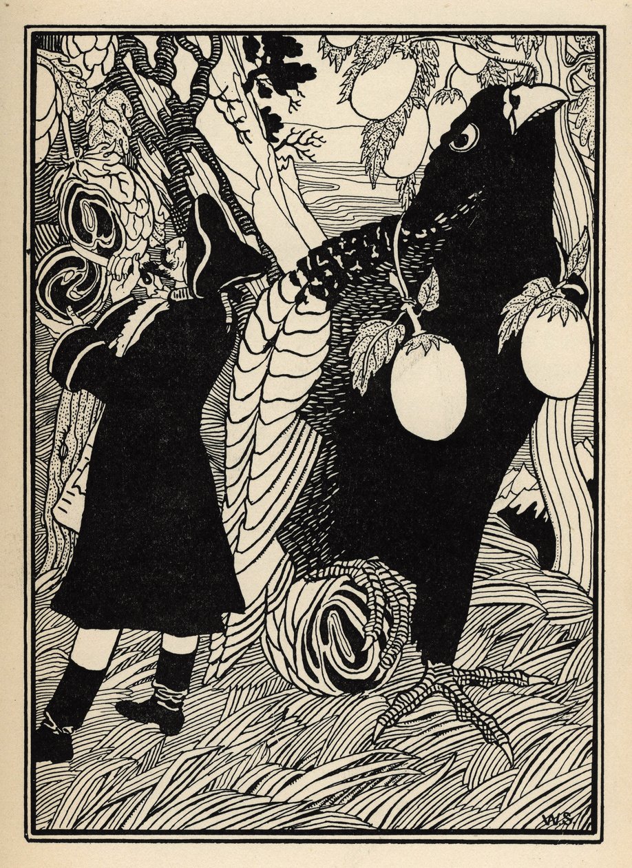 The baron discovers the big birds and roasts on the trees in the United States. Illustration by William Strang (1859-1921) and JB Clark from “The Adventures of the Baron of Munchausen” by Rudolf Erich Raspe (1736-1794) (1789) by Unbekannter Künstler