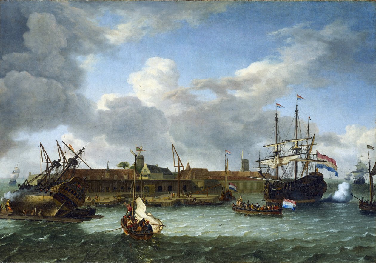 The island of Onrust, off the coast of Batavia, equipped with all the infrastructures necessary for commercial activities and maintenance of the vessels of the Dutch East India Company by Unbekannter Künstler
