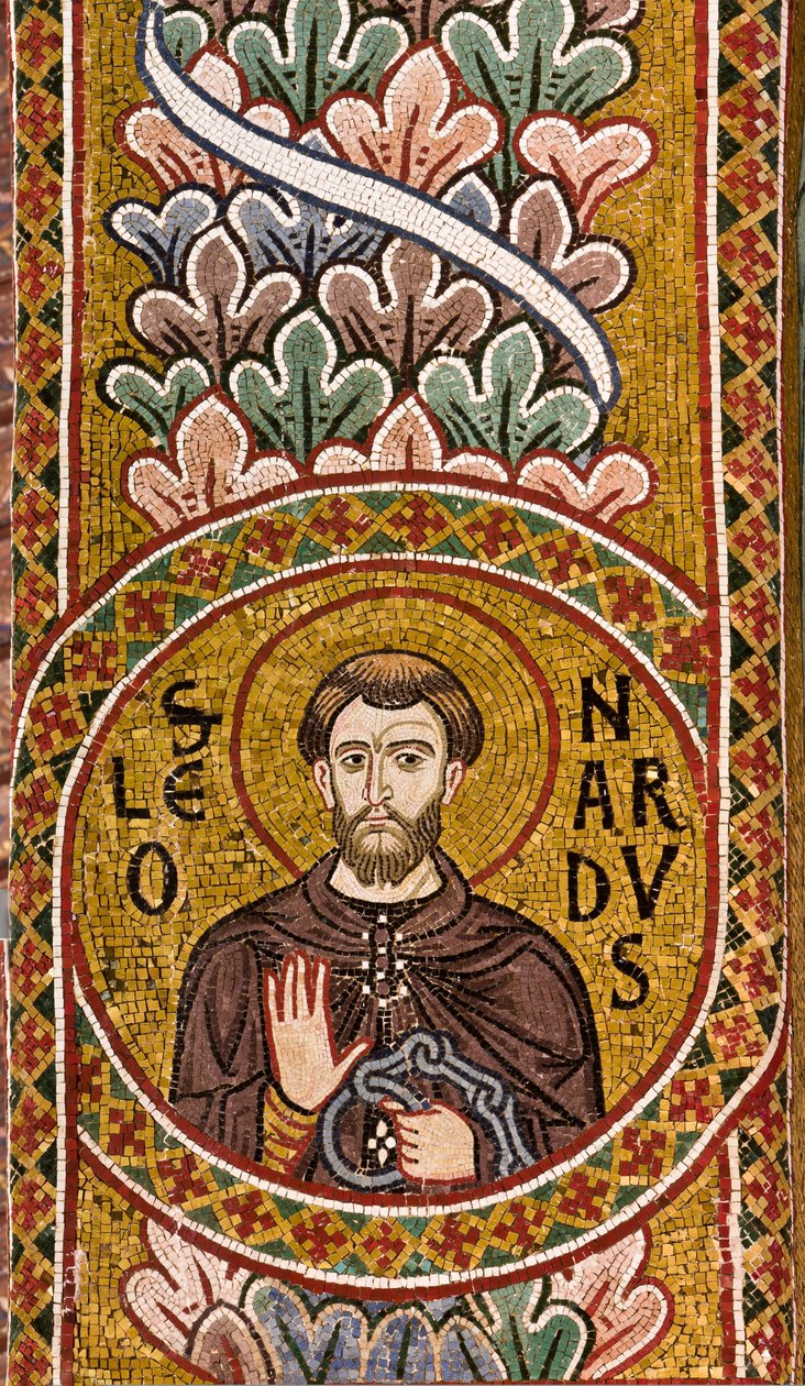 The nave, mosaic below an arch: St. Leonard, XII century, The Palatine Chapel, The Royal Palace or Palazzo dei Normanni, Palermo, Sicily, Italy by Unbekannter Künstler