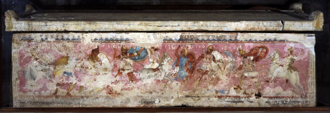 The sarcophagus of the Amazons, decorated with scenes of fighting between Greeks and Amazons, from Tarquinia, 4th century BC by Unbekannt