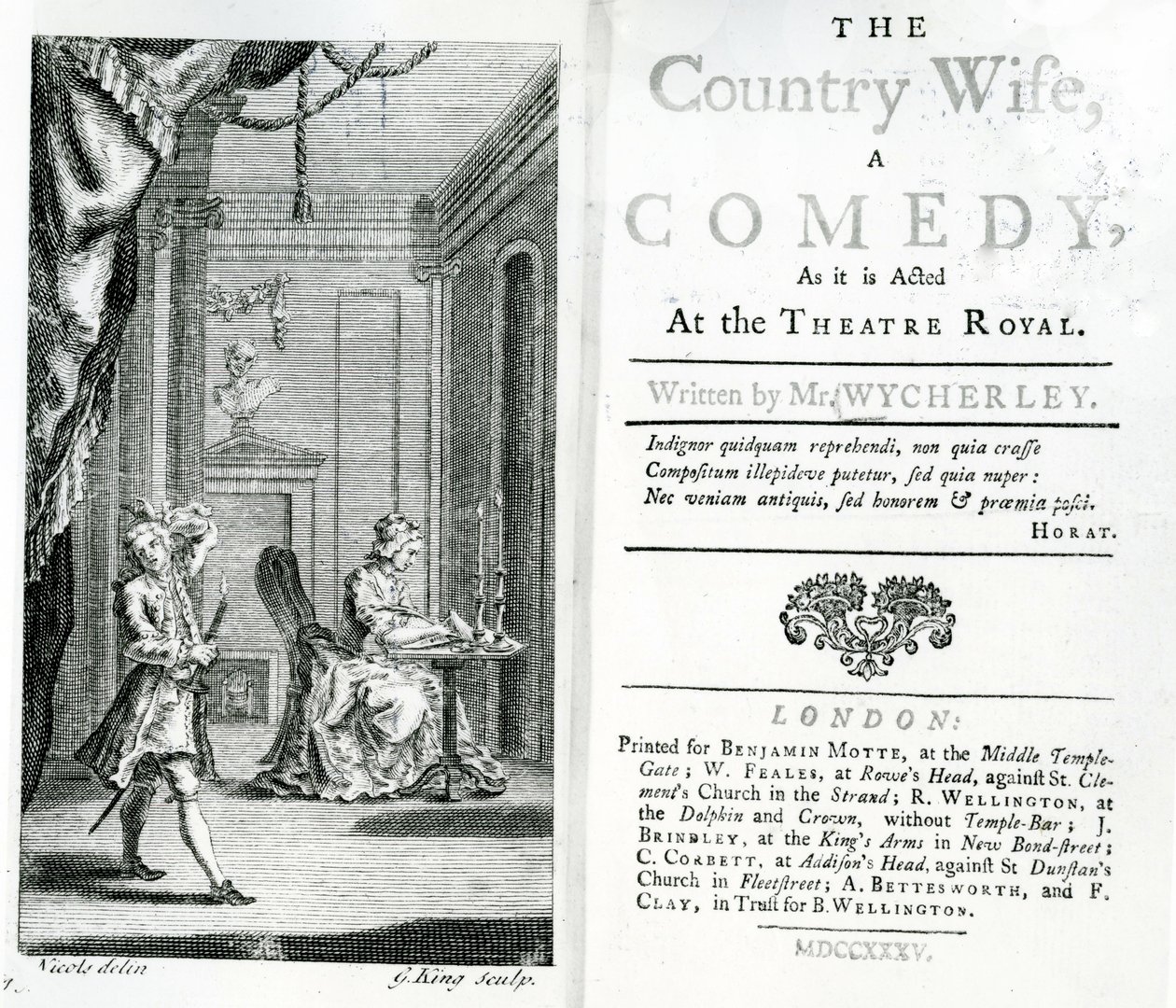 Title Page of the Script for The Country Wife at the Royal Theatre by Unbekannt