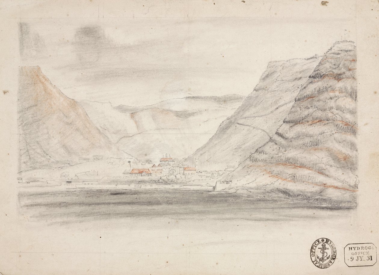 Town in a Valley by the Sea, South Atlantic by Unbekannter Künstler